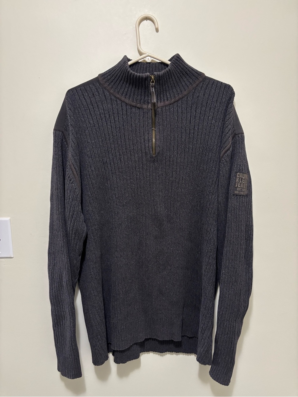Calvin Klein Jeans Ribbed Quarter-Zip Mock Neck Sweater